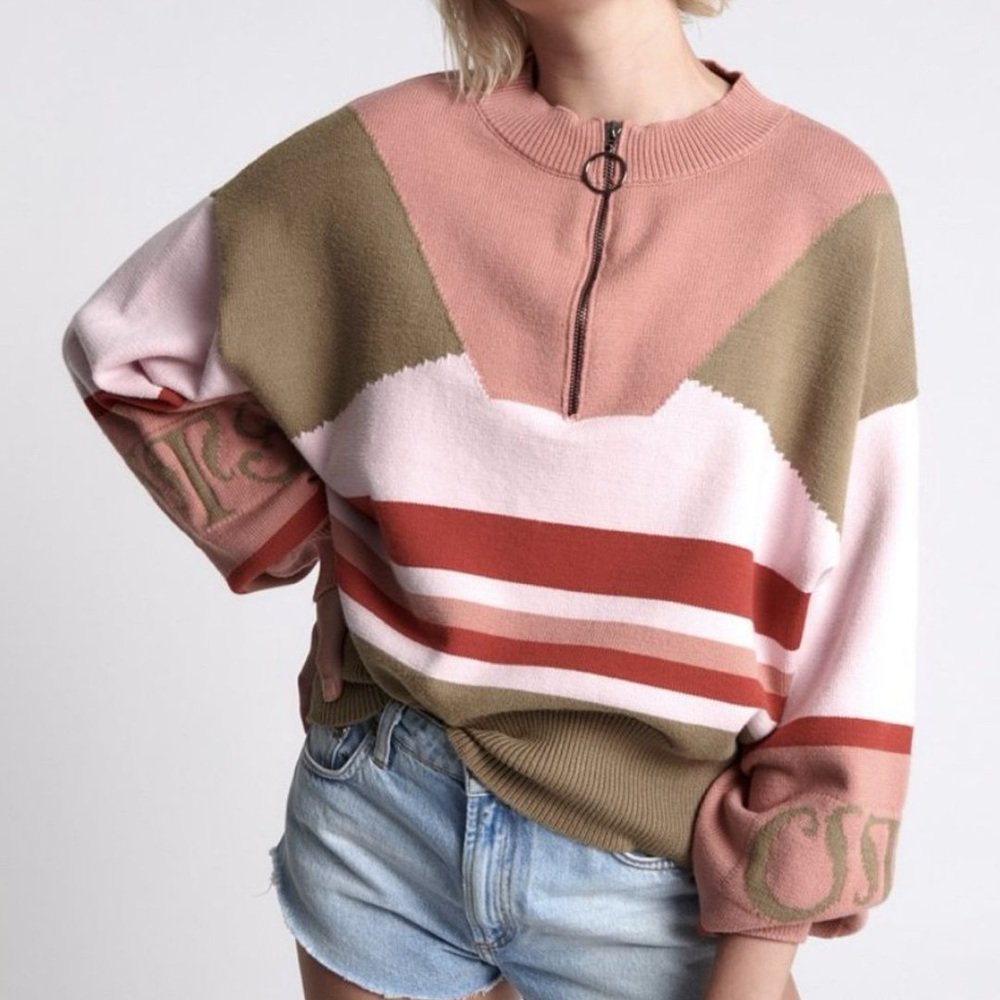 One Teaspoon Color-Block Reactive Sweater Pink Small - Picture 3 of 8